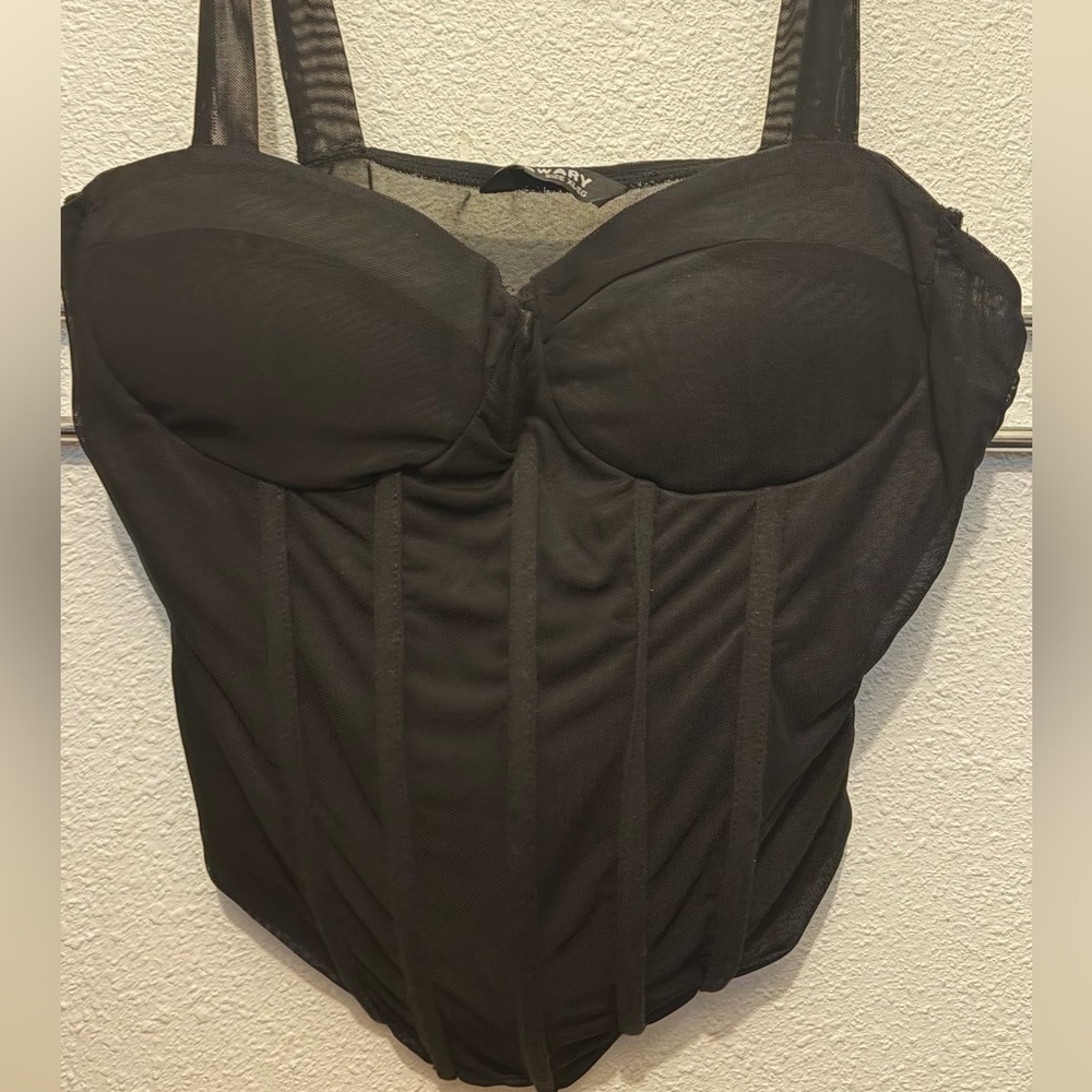 Black Mesh Bustier Top